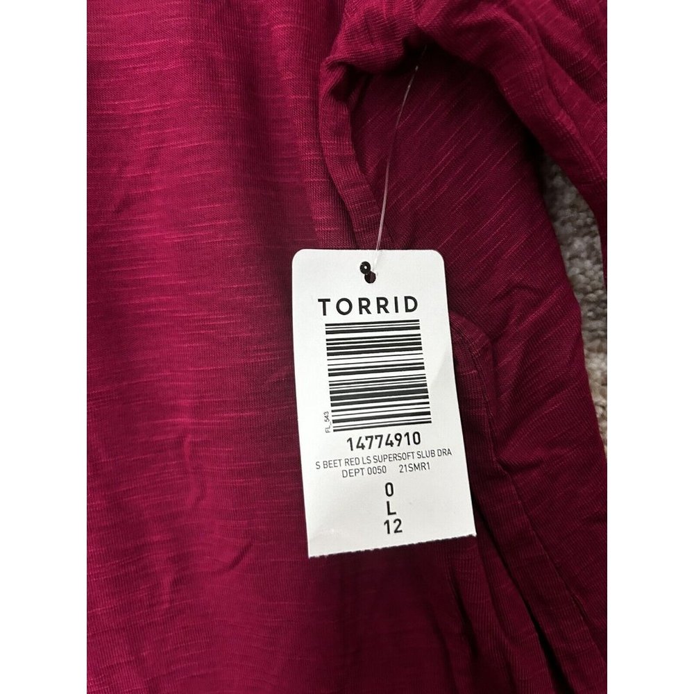 Torrid Super Soft Beet Red Slub Drape Open Cardig… - image 3